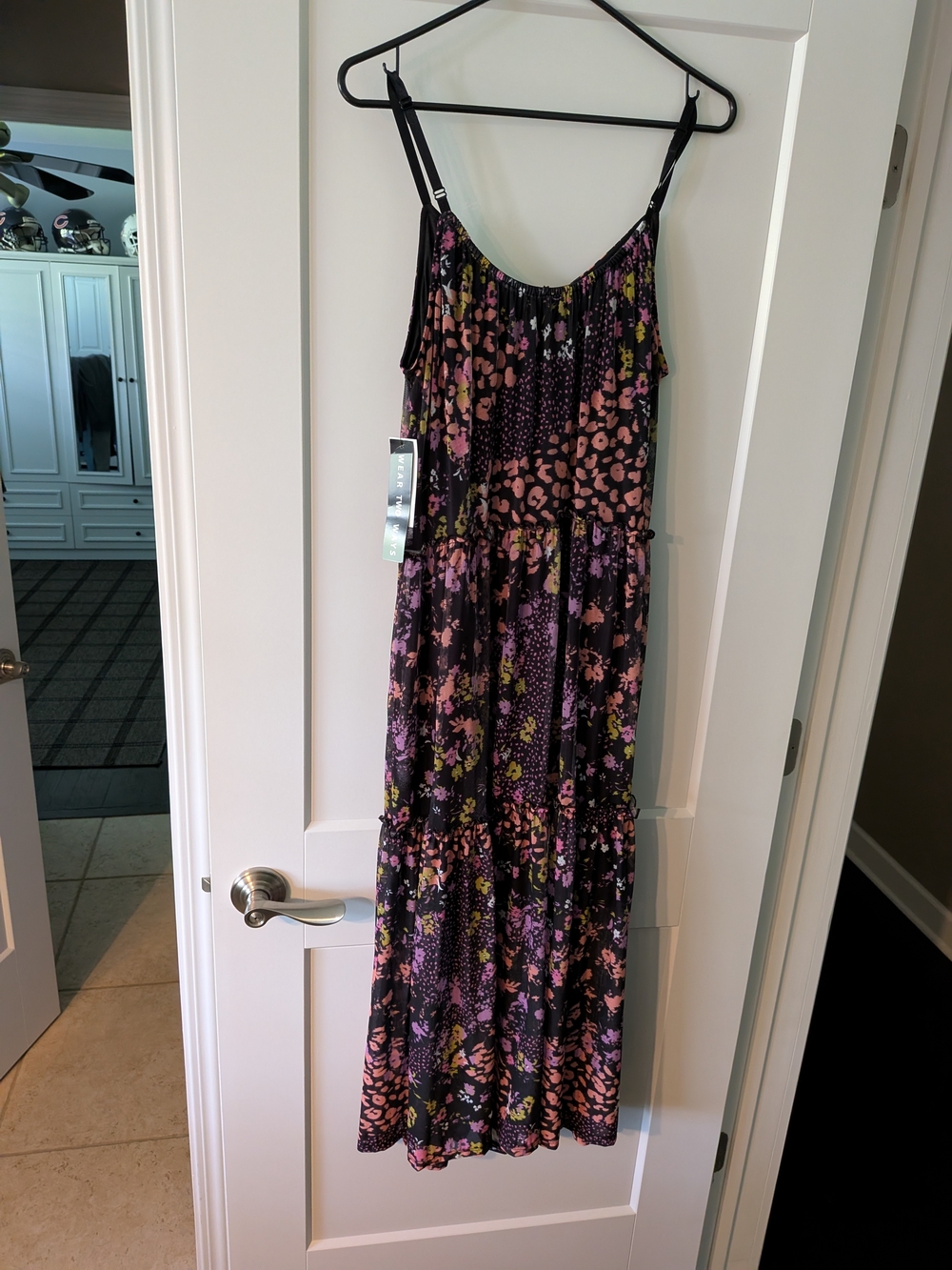 Floral Animal Print Maxi Dress in Black with Pink & Purple